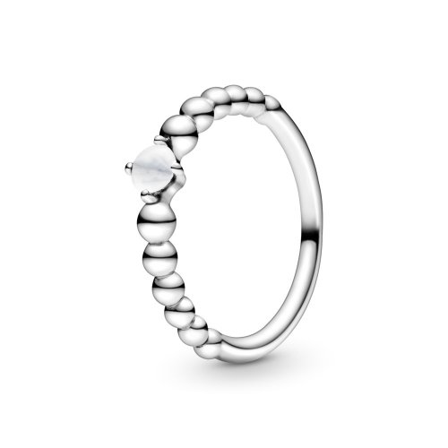 Anillo PANDORA de cuentas blancas lechosas - 198867C04