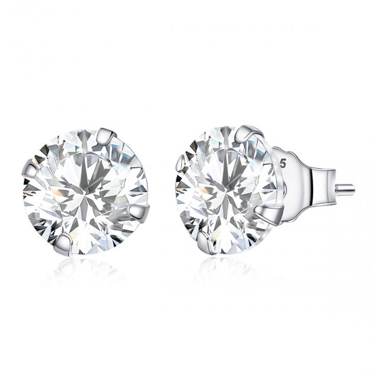 Estos aretes de estilo Pandora con cuatro garras y circonitas - BSE166 - Haga click en la imagen para cerrar