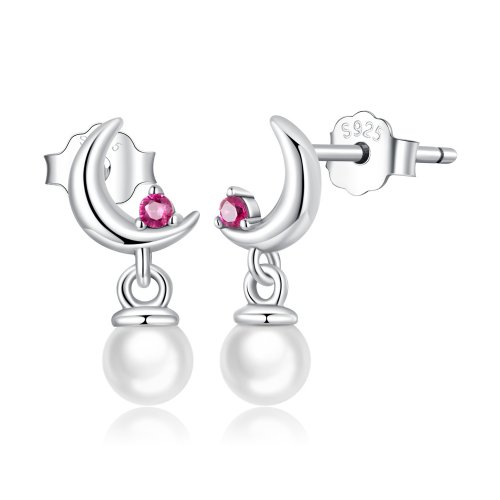 Pendientes colgantes con estilo de Pandora con luna de perlas - SCE1430