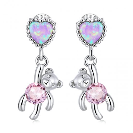 Pendientes colgantes de estilo Pandora con osito de amor - SCE1384 - Haga click en la imagen para cerrar