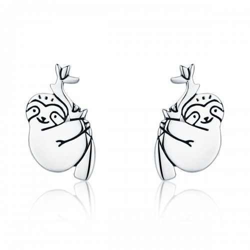 Pendientes de botón plateados estilo Pandora con diseño de perezoso - SCE327