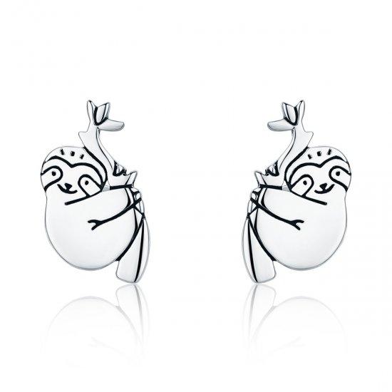 Pendientes de botón plateados estilo Pandora con diseño de perezoso - SCE327 - Haga click en la imagen para cerrar