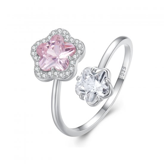 Anillo abierto de estilo Pandora con florecita - BSR439 - Haga click en la imagen para cerrar