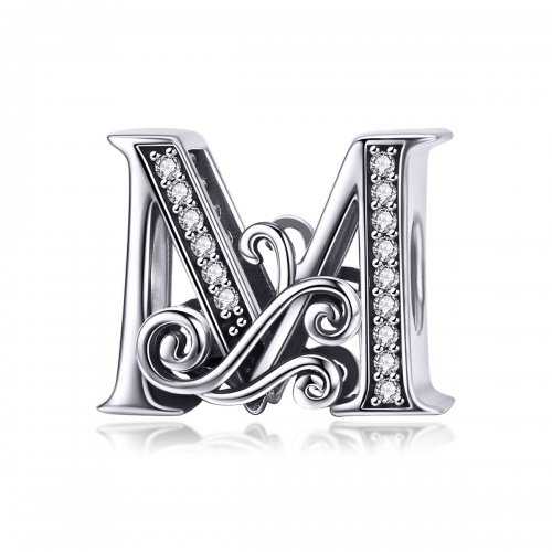 Charm con letra M de flores brillantes estilo Pandora con pavé - BSC030-M