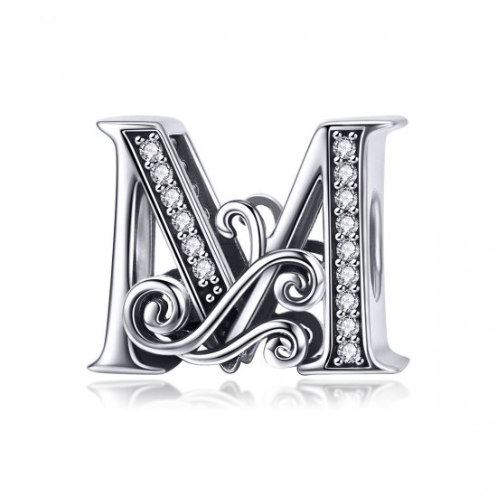 Charm con letra M de flores brillantes estilo Pandora con pavé - BSC030-M - Haga click en la imagen para cerrar