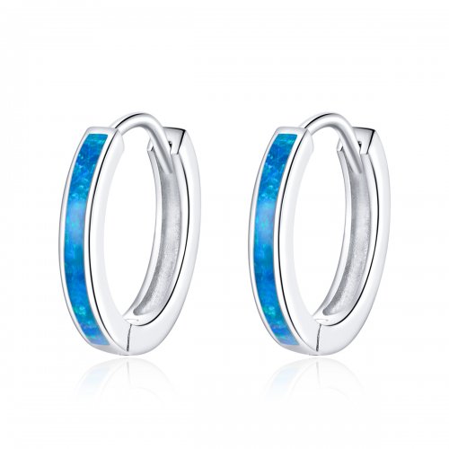 Pendientes de aro de plata estilo Pandora con ópalo - SCE992