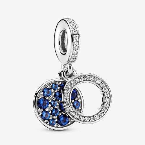 Charm Doble Dangling de Disco Azul Brillante de PANDORA - 799186C01