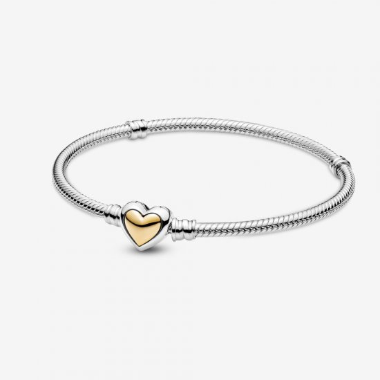 Pulsera de cadena de serpiente con broche de corazón dorado en relieve PANDORA - 599380C00 - Haga click en la imagen para cerrar