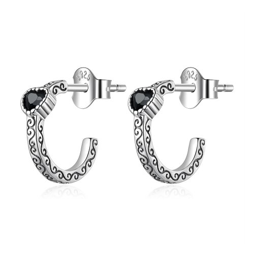 Estilo Pandora Vintage Pendientes de Tachuelas de Circonita Negra - SCE1520