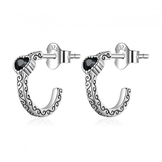 Estilo Pandora Vintage Pendientes de Tachuelas de Circonita Negra - SCE1520 - Haga click en la imagen para cerrar