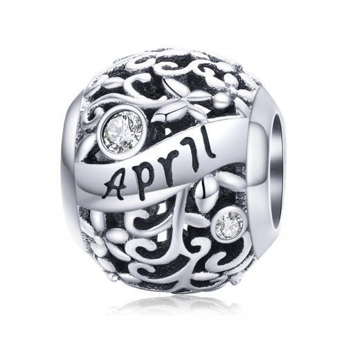 Charm de piedra de nacimiento de abril estilo Pandora de plata - SCC1385-4
