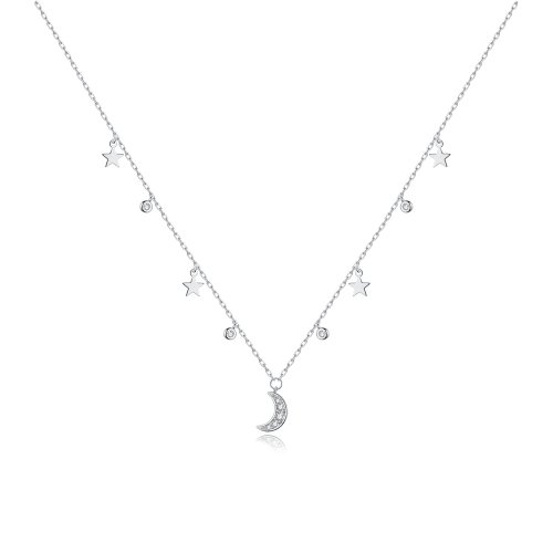 Collar con colgante de estrella y luna estilo Pandora de plata - SCN420