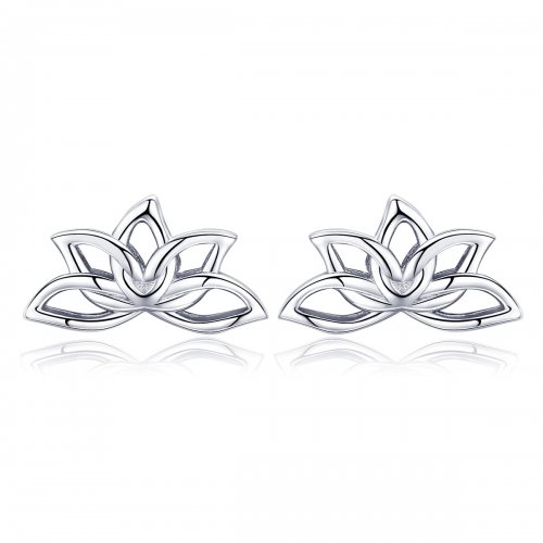 Aretes de loto fresco plateado estilo Pandora - BSE024