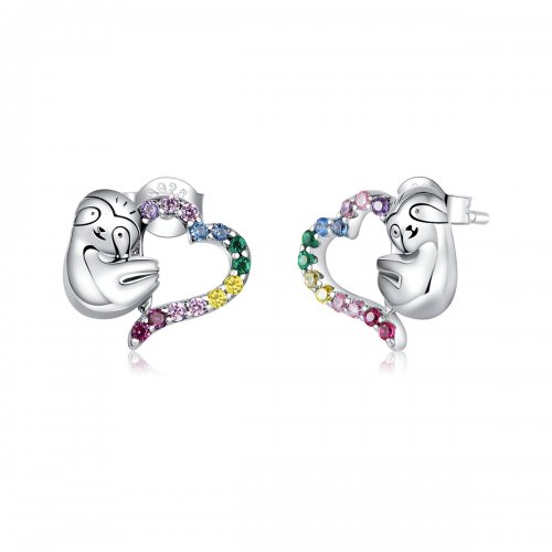 Aretes de perezoso pequeño en forma de corazón de plata estilo Pandora - SCE885