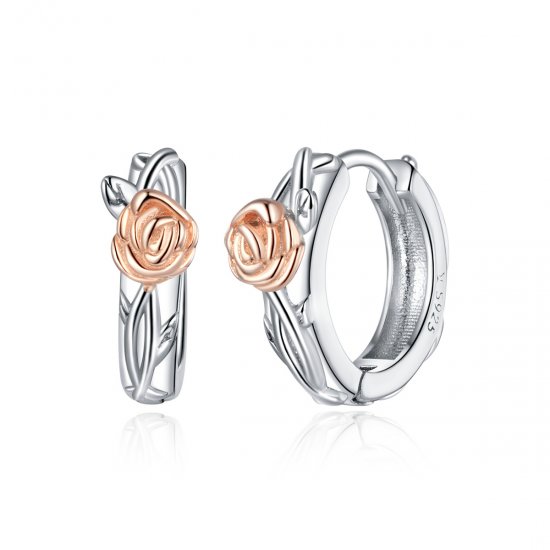 Pendientes de Aro de Vid de Rosa Bicolor de Estilo Pandora - SCE971 - Haga click en la imagen para cerrar
