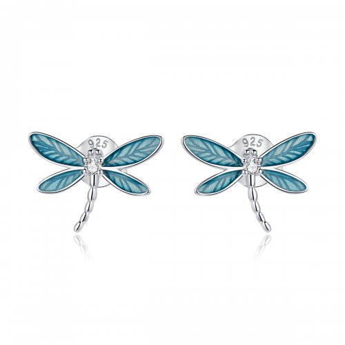 Pendientes de tuerca de estilo Pandora en plata con pequeñas libélulas - BSE455