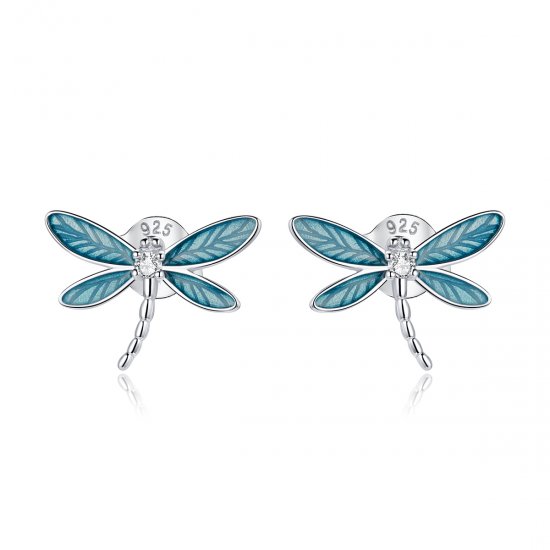 Pendientes de tuerca de estilo Pandora en plata con pequeñas libélulas - BSE455 - Haga click en la imagen para cerrar
