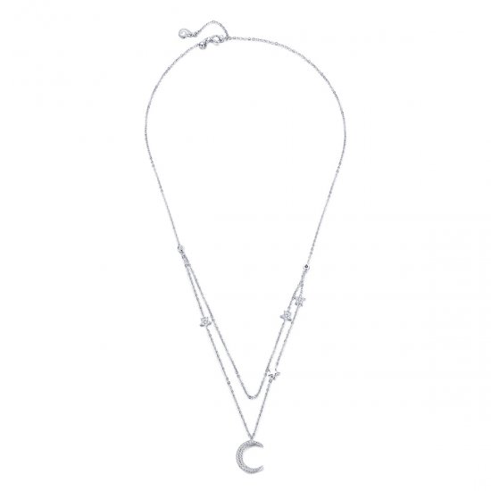 Collar colgante estilo Pandora de Plata con Luna y Estrellas - BSN038 - Haga click en la imagen para cerrar