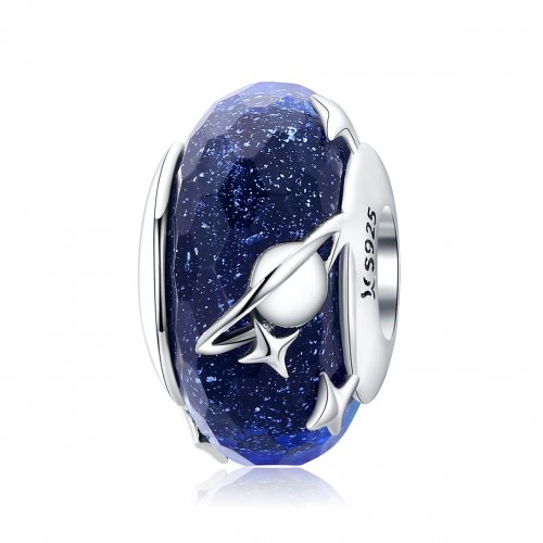 Charm de vidrio Murano con estilo Pandora, plateado con cielo estrellado - SCC1284