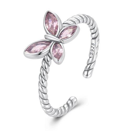 Anillo abierto con diseño de mariposa rosa estilo Pandora - SCR872