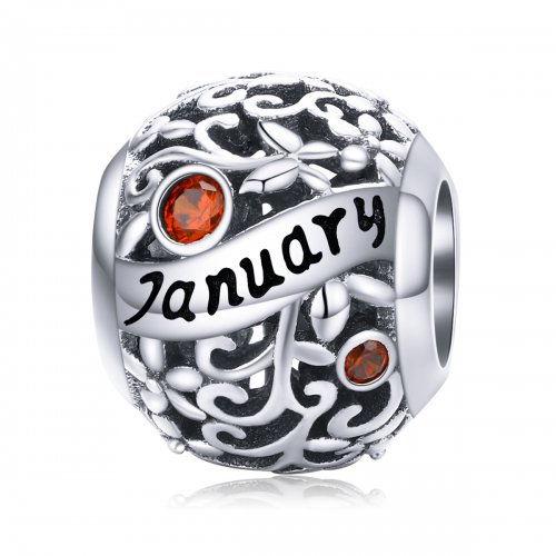 Charm de piedra de nacimiento de enero en estilo Pandora de plata - SCC1385-1