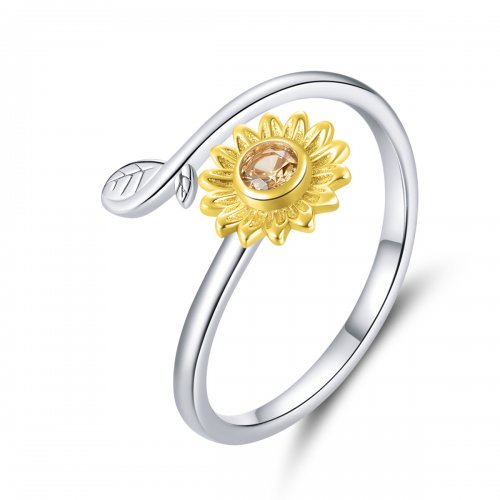 Anillo abierto estilo Pandora con margarita fresca - BSR127