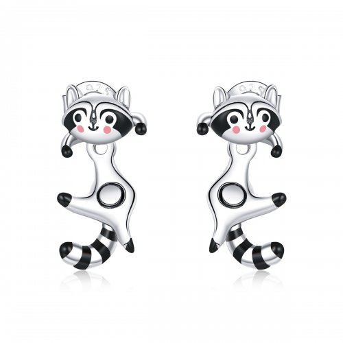 Estos aretes de tuerca estilo Pandora presentan un diseño de mapache - SCE990