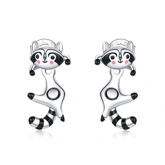 Estos aretes de tuerca estilo Pandora presentan un diseño de mapache - SCE990 - Haga click en la imagen para cerrar
