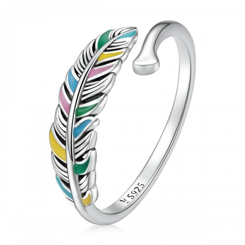 Anillo abierto con pluma de estilo Pandora - SCR799