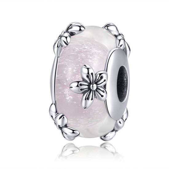 Charm de vidrio Murano de estilo Pandora plateado con Sakura - SCC1302 - Haga click en la imagen para cerrar
