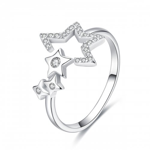 Anillo de espera de estrellas de plata estilo Pandora - SCR452