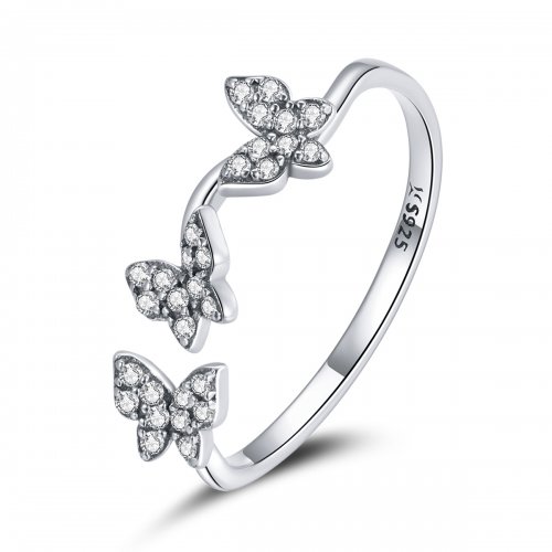 Anillo abierto de mariposa plateada estilo Pandora - SCR704