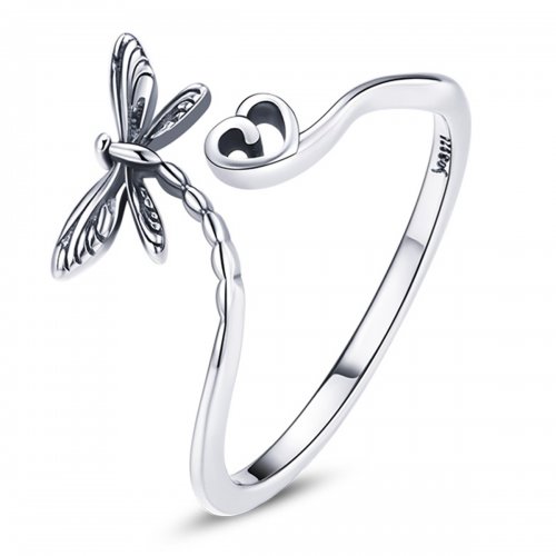 Anillo abierto de estilo Pandora con libélula de amor - SCR734