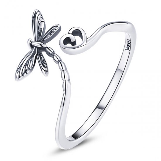 Anillo abierto de estilo Pandora con libélula de amor - SCR734 - Haga click en la imagen para cerrar