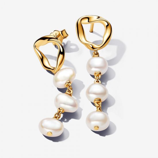 Pendientes Pandora Colgantes Círculo Forma Orgánica y Perlas Cultivadas de Agua Dulce Barroca - 263263C01 - Haga click en la imagen para cerrar