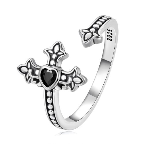 Anillo abierto estilo Pandora con cruz - BSR298