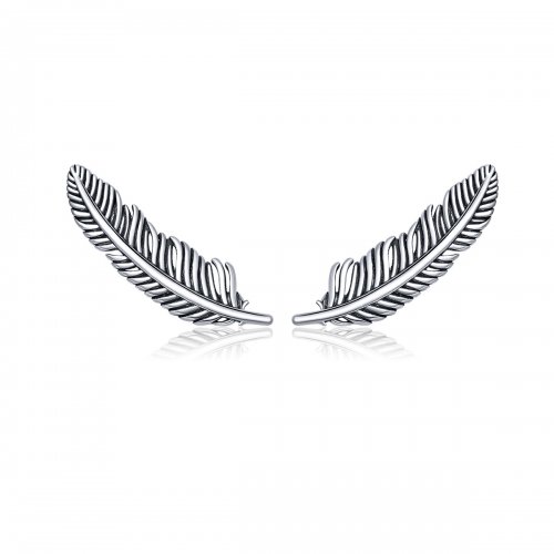 Estilo Pandora Plata Luz Como Una Pluma Pendientes de Botón - SCE865