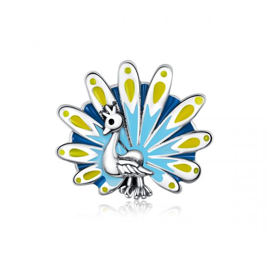 Charm estilo Pandora con motivo de pavo real azul - SCC1644 - Haga click en la imagen para cerrar