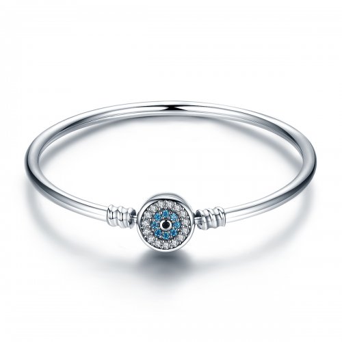 Pulsera estilo Pandora en plata con circonia cúbica y ojo protector - SCB012