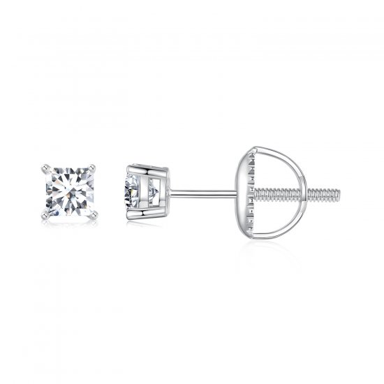 Pendientes de moissanita estilo princesa PANDORA (un certificado) - MSE047-S - Haga click en la imagen para cerrar