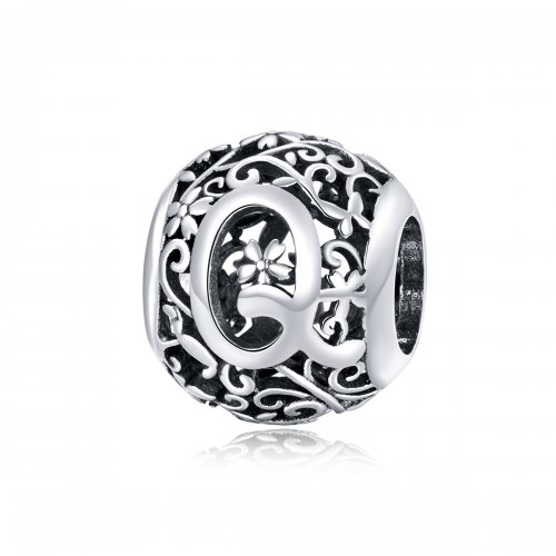 Charm de letra Q con flor de estilo Pandora - SCC1444-Q