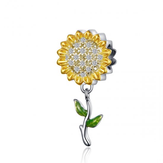 Estilo Pandora, Colgante de Girasol plateado y bañado en oro - SCC1211 - Haga click en la imagen para cerrar