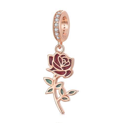 Pendiente de estilo Pandora con rosa roja colgante - BSC642