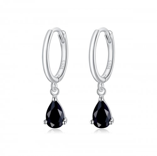 Pendientes colgantes de estilo Pandora en plata y negro - SCE1018-BK