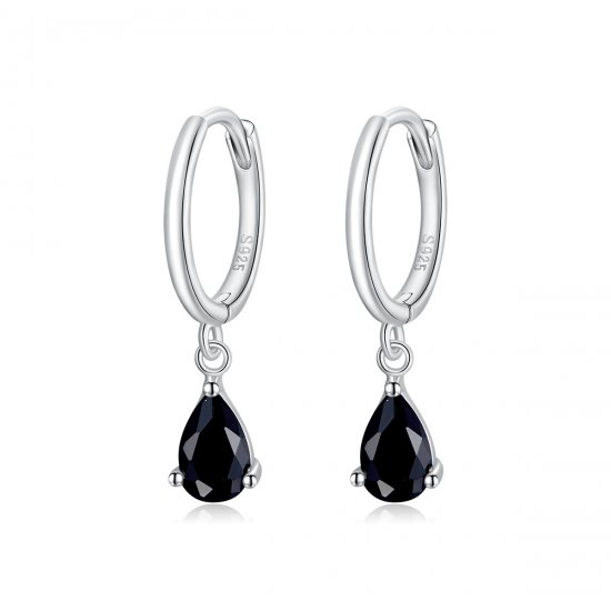 Pendientes colgantes de estilo Pandora en plata y negro - SCE1018-BK - Haga click en la imagen para cerrar