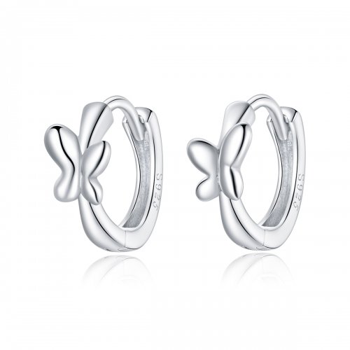 Aros de aro de plata con estilo Pandora con mariposa - SCE1038