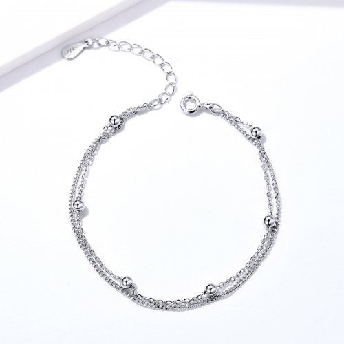 Pulsera deslizante de cadena de pequeñas cuentas plateadas al estilo Pandora - SCB131