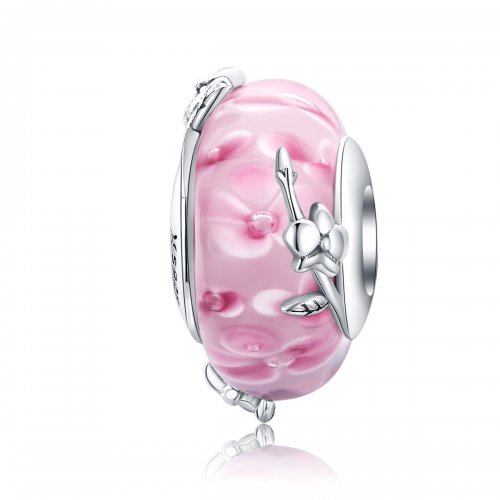Charm de vidrio Murano estilo Pandora de plata con Phalaenopsis - SCC1281
