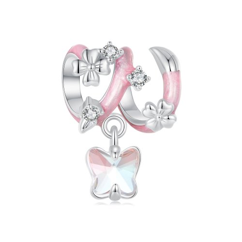 Cuentas con forma de mariposa y flor de amor estilo PANDORA - SCC2828