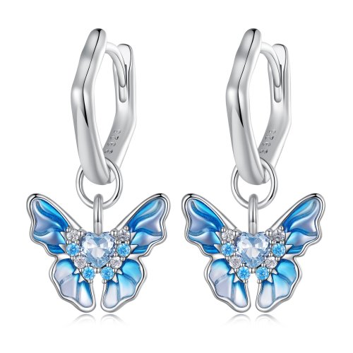 Aretes de aro estilo Pandora con mariposas - BSE845